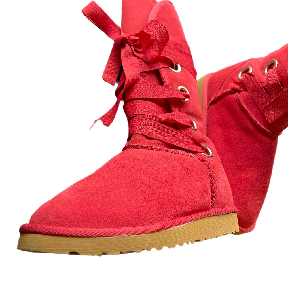 UGG Vibrant Red Lace-Up Boots